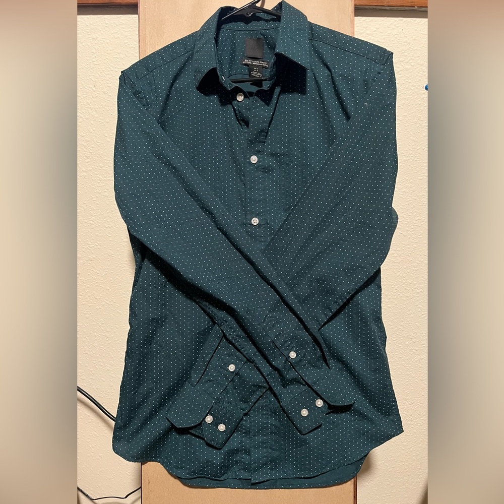 H&M Dark Green Polka Dot Button Down Shirt